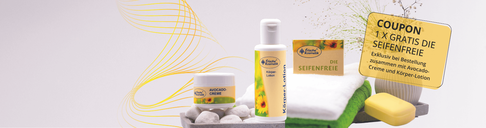 Frichekosmetik Produkte gegen trockene Haut, die unangenehme spannt.